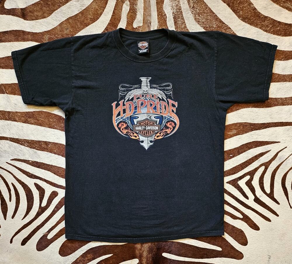 Vintage 2004 Harley Davidson Motorcycle T-Shirt, HD Pride Flames Dragon Size L